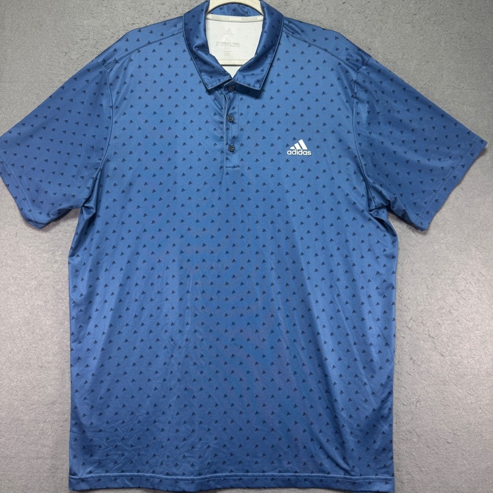 Adidas‎ Golf Polo Shirt Men's XL Blue Triangle Print Short Sleeve Performance